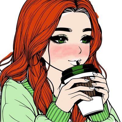 realistic girl drinking coffee
