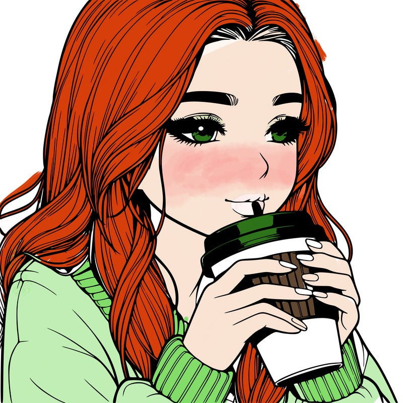 realistic girl drinking coffee