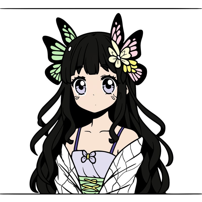 a butterfly girl that is in a anime with a butterfly hairclip
