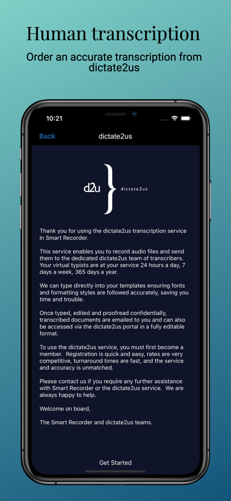 Smart Recorder and transcriber - Human transcription service screen in the Smart Recorder app