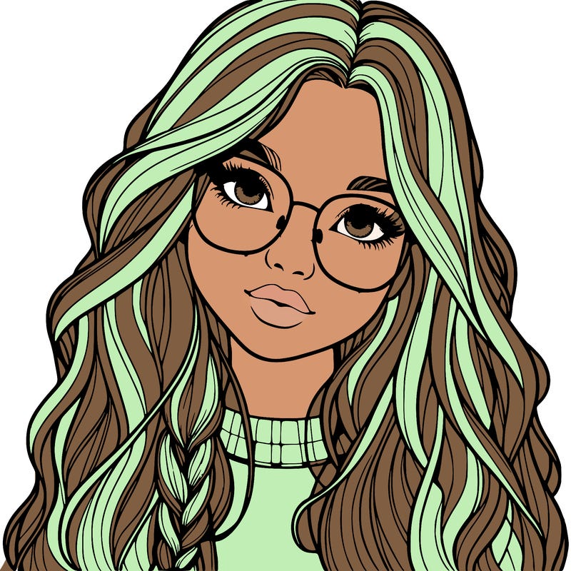 girl with long hair and freckles and glasses realistic