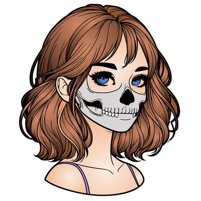 realistic girl with skull