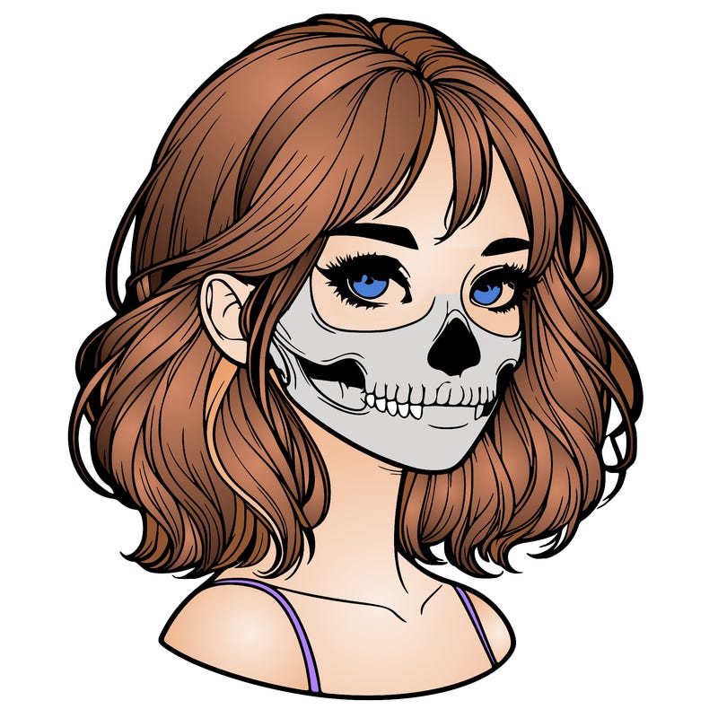 realistic girl with skull