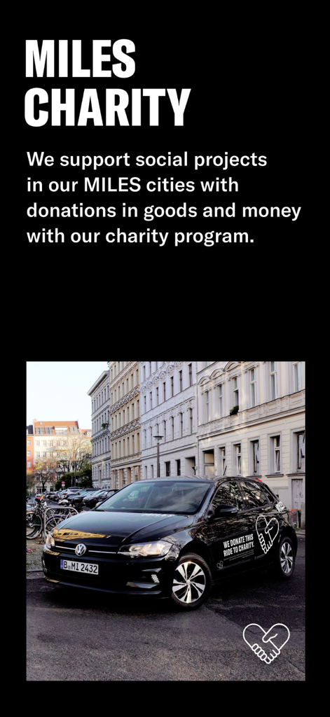 MILES car sharing charity initiative supporting social projects in urban areas
