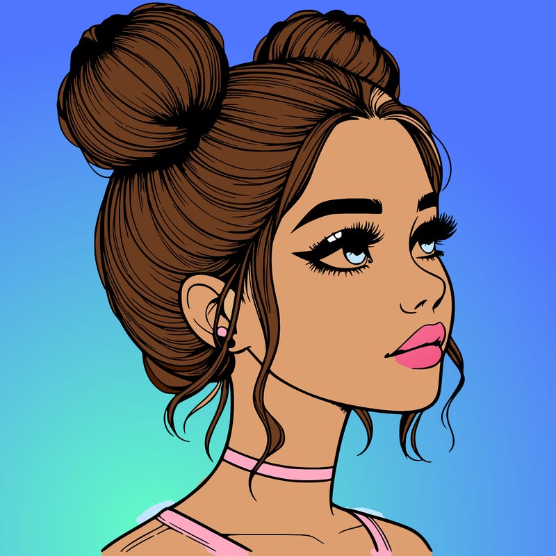 realistic girl with buns on the top of her head