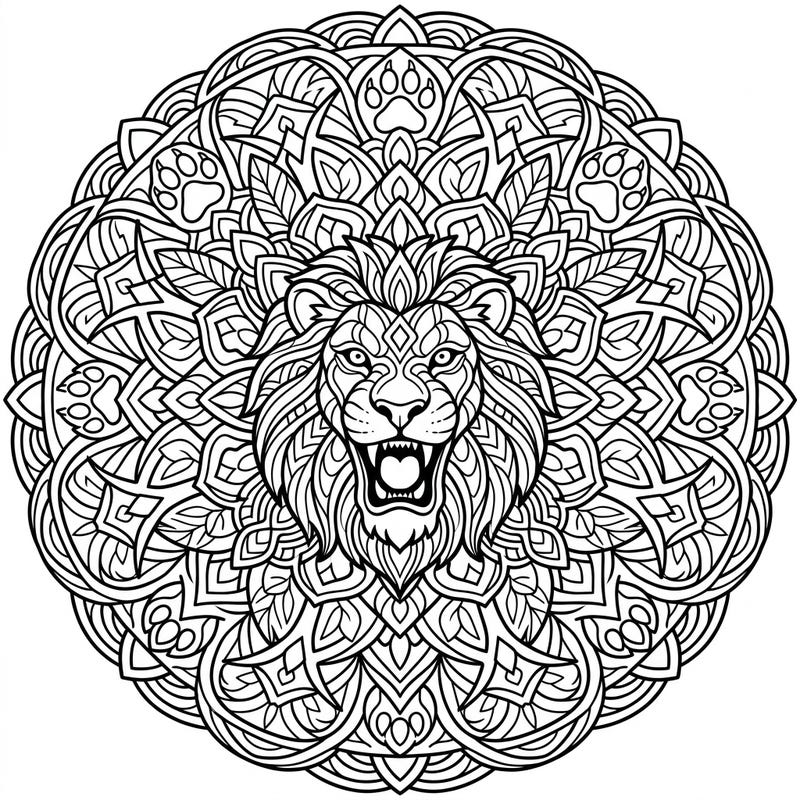 Discover the serene beauty of this Lion Mandala coloring page, artfully designed for seniors. Its clear outlines and captivating patterns offer a perfect blend of challenge and relaxation, promoting focus and creativity.