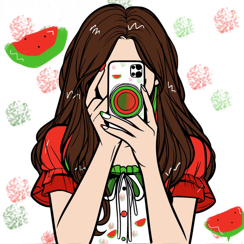 a realistic girl holding her phone taking pictures