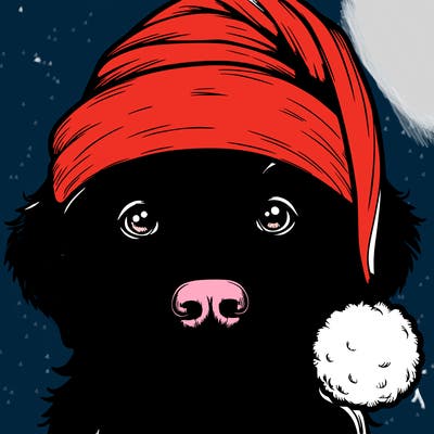 realistic dog with a christmas hat