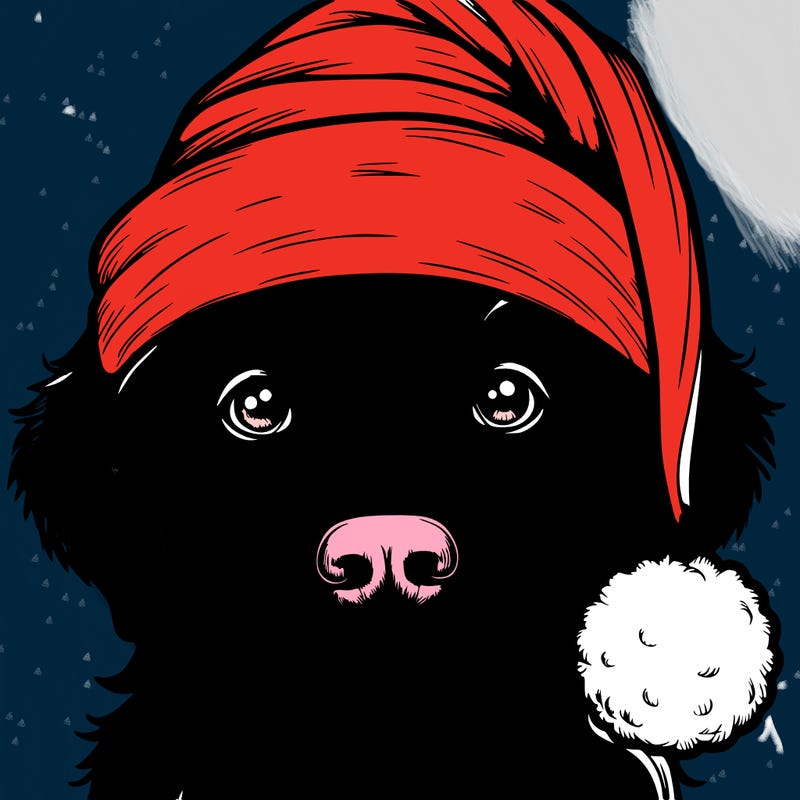 realistic dog with a christmas hat