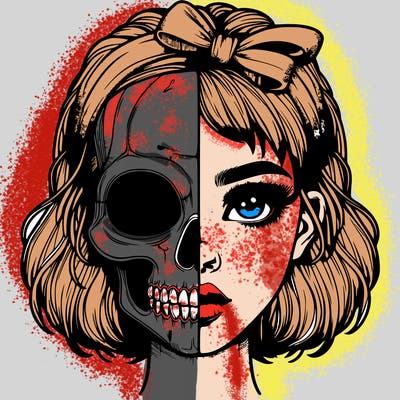 realistic girl with half skull mask