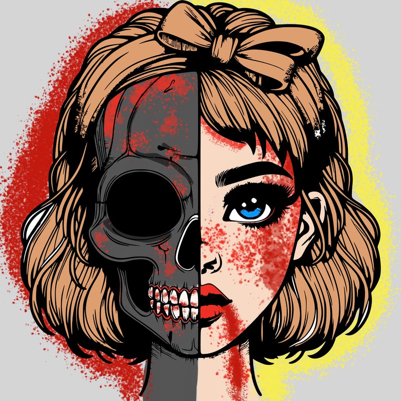 realistic girl with half skull mask