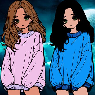 realistic girl with baggy sweater