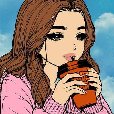 realistic girl drinking coffee