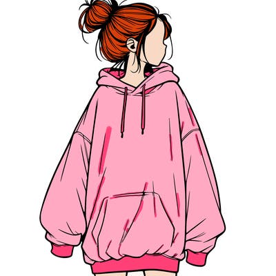 realistic girl with a oversized sweatshirt on and a bun