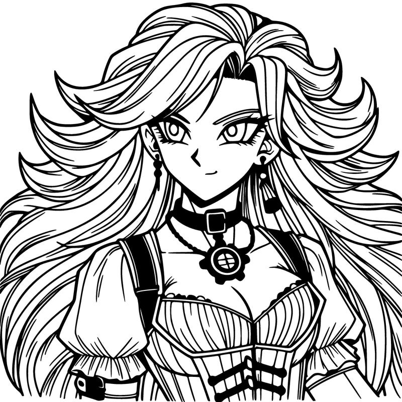 dbz anime, beautiful woman steampunk style, long hair