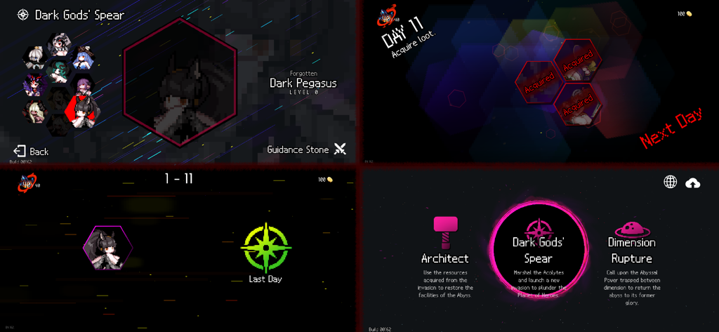 DungeonSquad - Compilation of menu screens from the DungeonSquad game showing character selection and game modes
