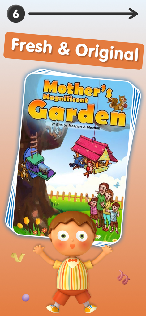 App screenshot featuring a unique children book titled Mothers Magnificent Garden