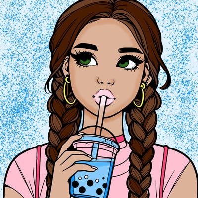 realistic girl with braided hair drinking boba