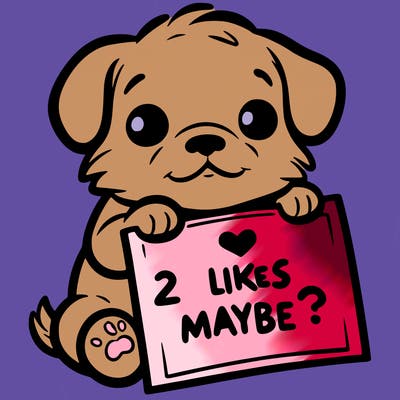 a puppy holding a sign that says 2 likes maybe?
