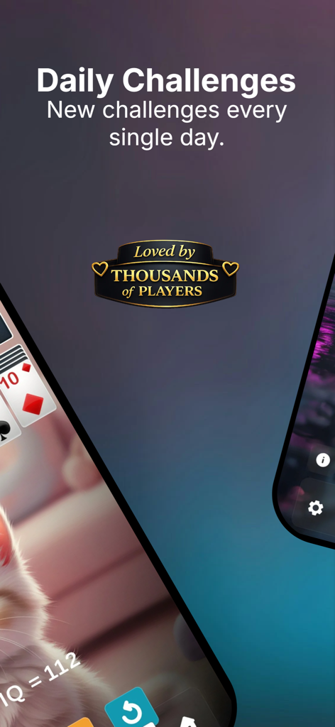 Solitaire Classic – Klondike - Solitaire Classic Klondike promotional screen highlighting daily challenges and custom game themes