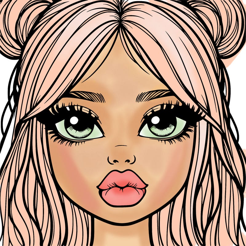 cute realistic girl with big lips