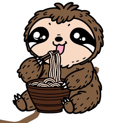 a sloth eating ramen