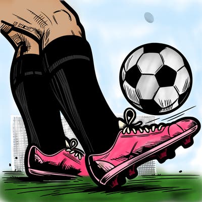drawing football player foot on ball