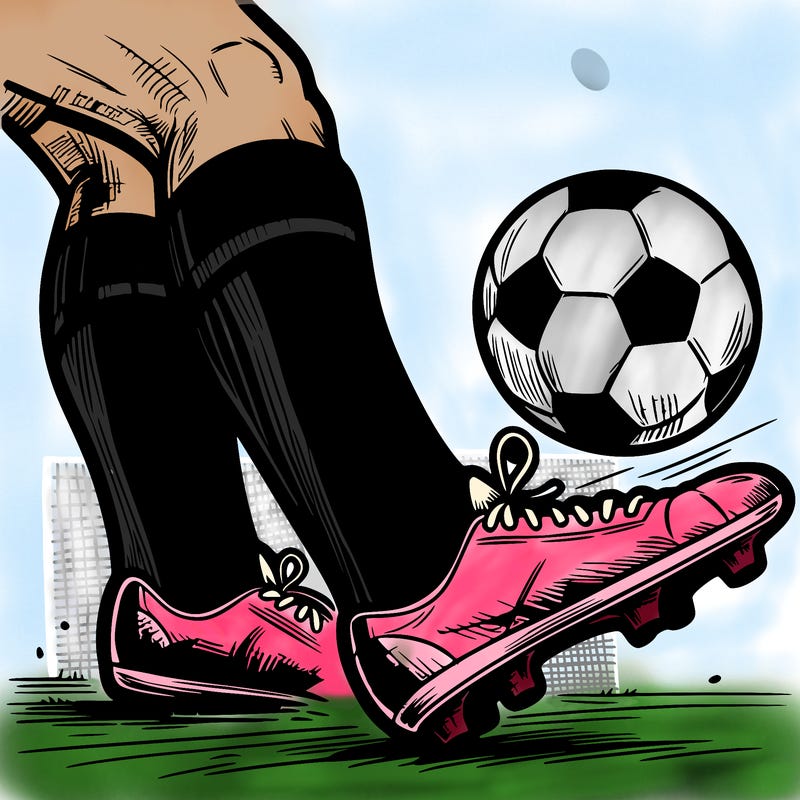 drawing football player foot on ball