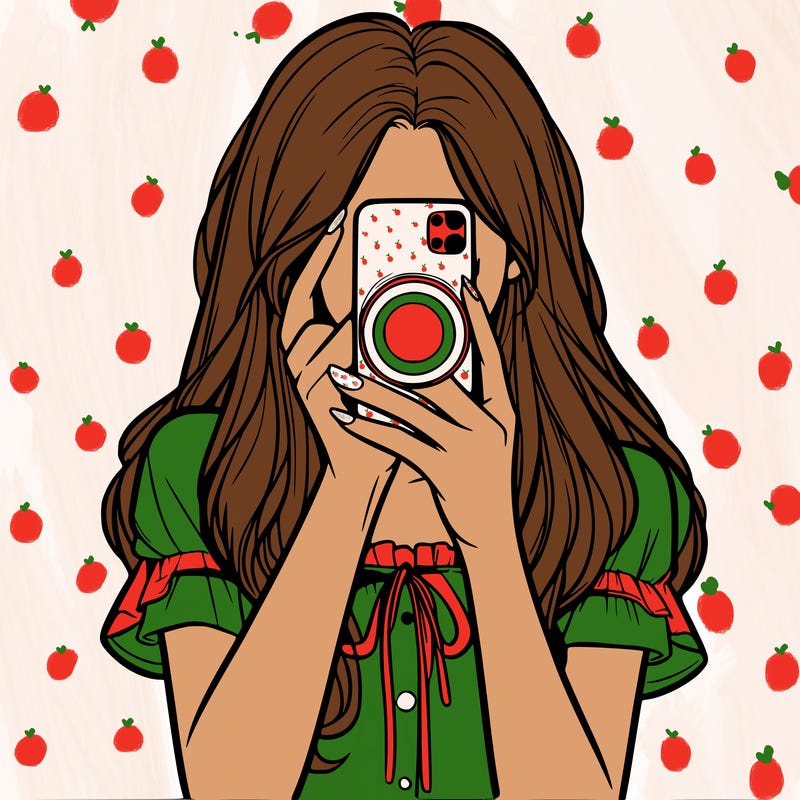 a realistic girl holding her phone taking pictures
