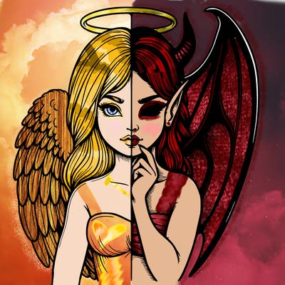 realistic angel half demon