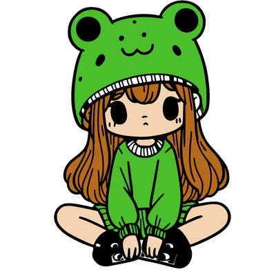 a girl wearing a frog hat and some frog socks