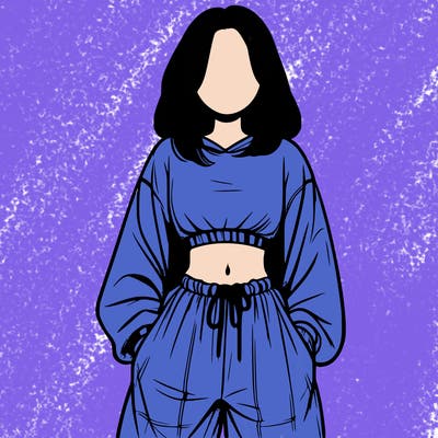 realistic girl faceless with baggy pants and a crop top