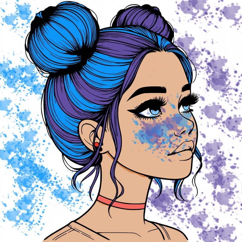 realistic girl with buns on the top of her head