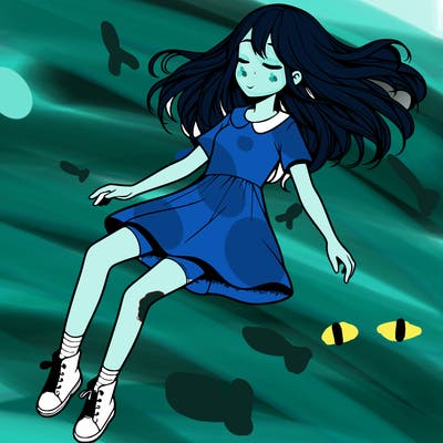 realistic girl floating