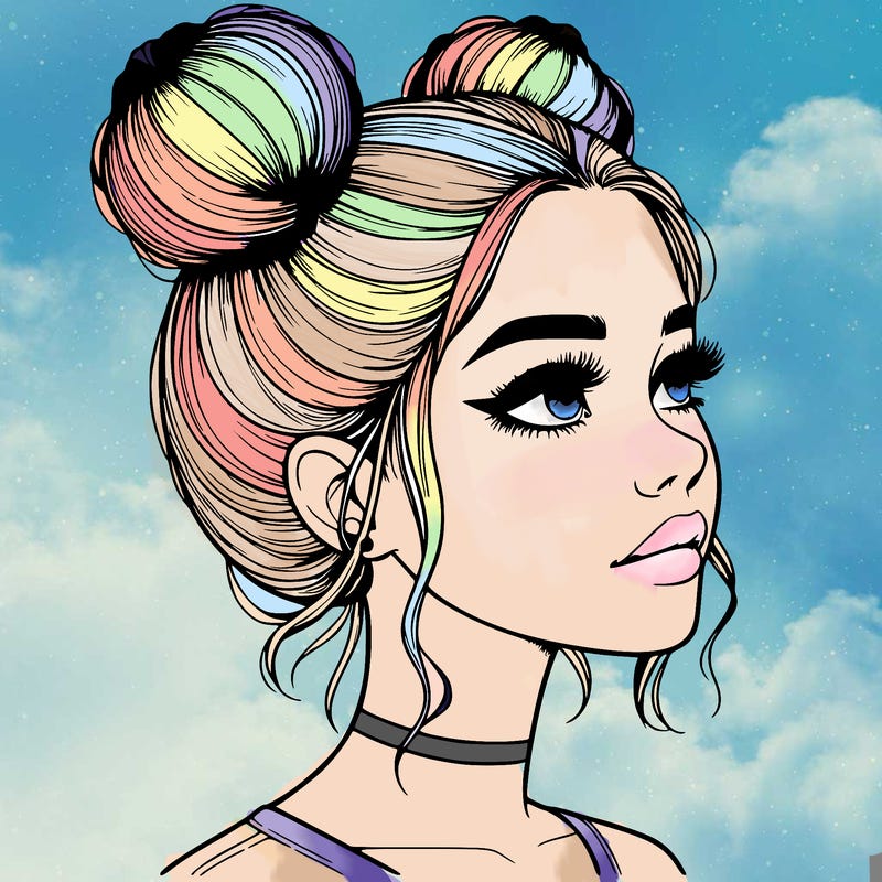realistic girl with buns on the top of her head