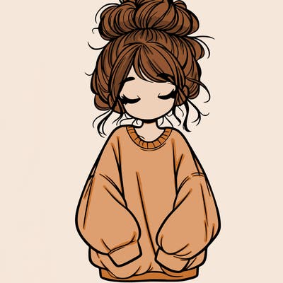 girl with baggy sweatshirt and messy bun
