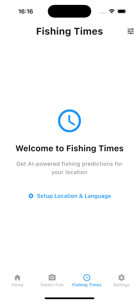 Fish Finder AI:Catch Time - Fishing Times setup screen for AI powered predictions