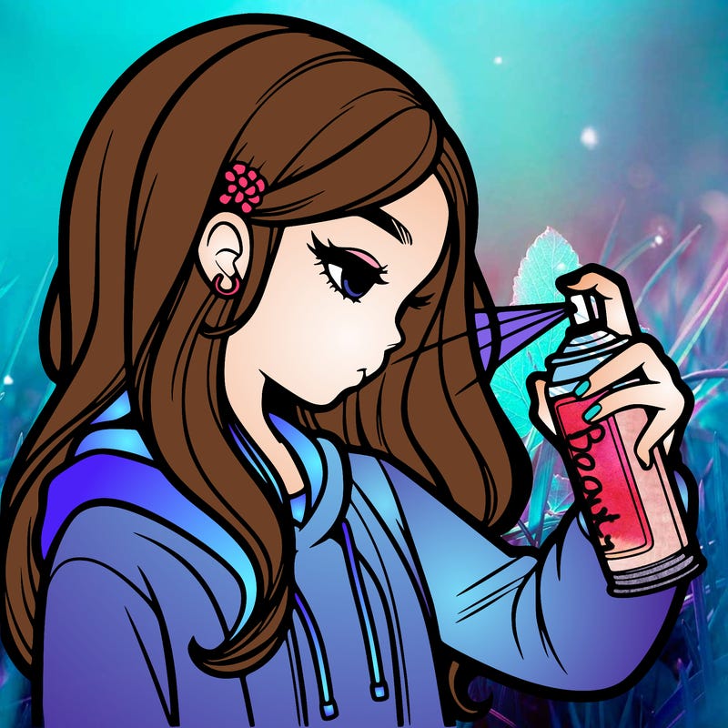 a realistic girl spray painting