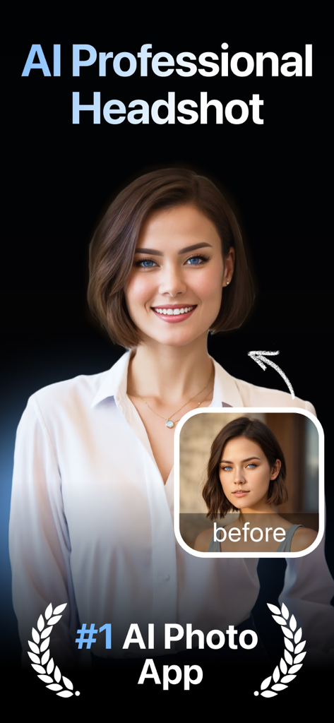 AI Headshot Photo Generator - Before and after comparison of a casual selfie transformed into a professional business headshot using AI