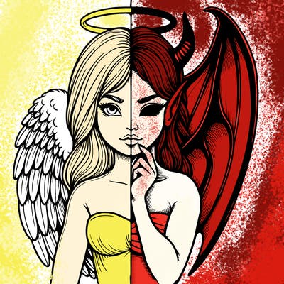 realistic angel half demon