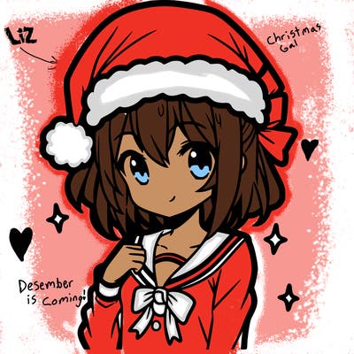 anime girl wearing a santa hat