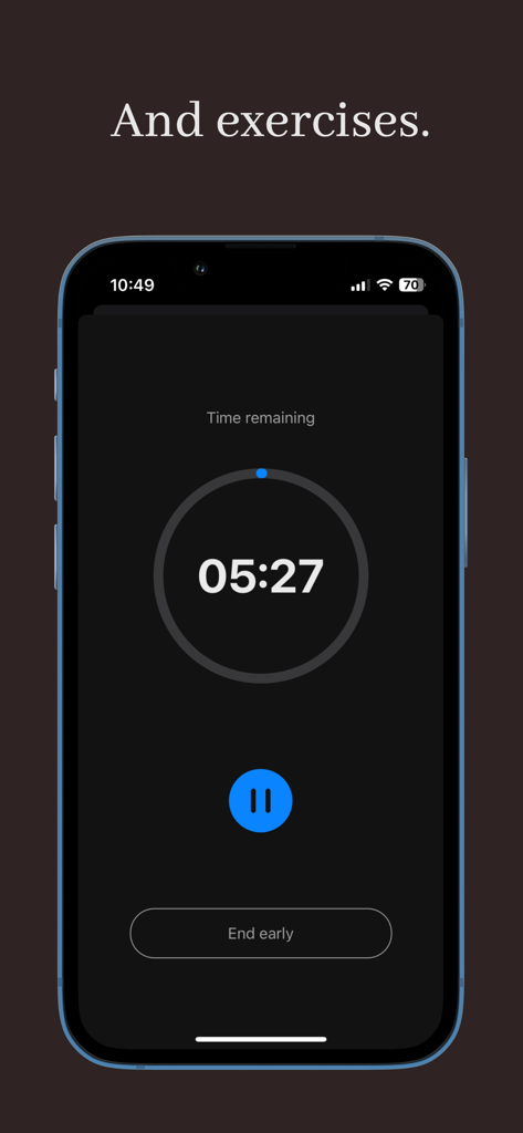 Unbound: Quit Porn Today - Una interfaz de temporizador para ejercicios de neuro-estimulación dentro de la aplicación Unbound.
