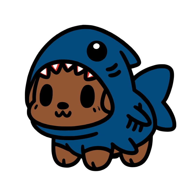 cute dog wearing a shark costume