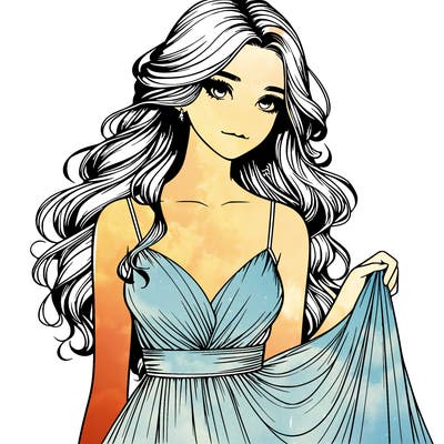 realistic girl in flowy silky prom dress