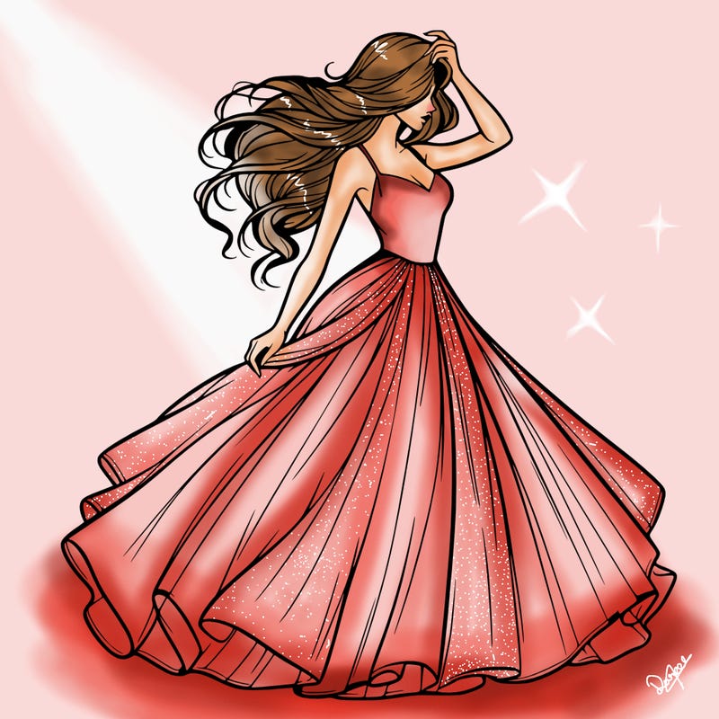 realistic woman with dress flowing in the wind