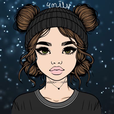 realistic girl with buns in her hair with a beanie on