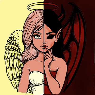 realistic angel half demon