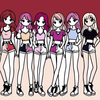 a group of girls wearing crop tops and shorts