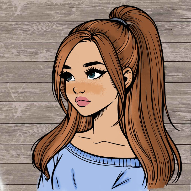 realistic girl with a high ponytail