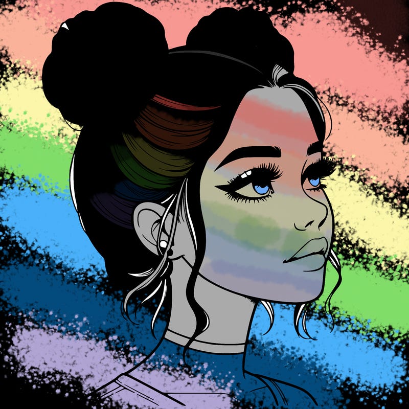 realistic girl with buns on the top of her head